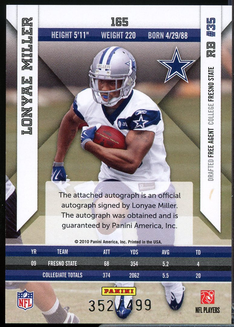 Lonyae Miller Rookie Card 2010 Epix Signatures #165  Image 2