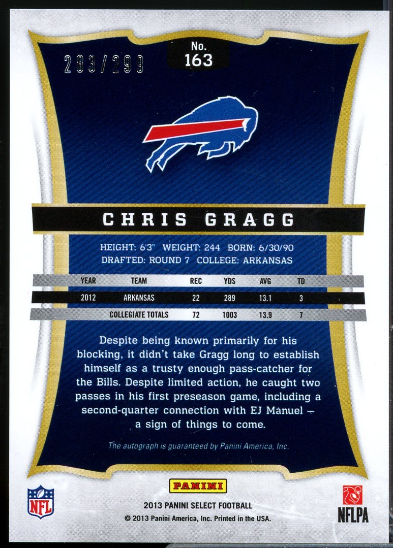 Chris Gragg Rookie Card 2013 Select Rookie Autographs #163  Image 2