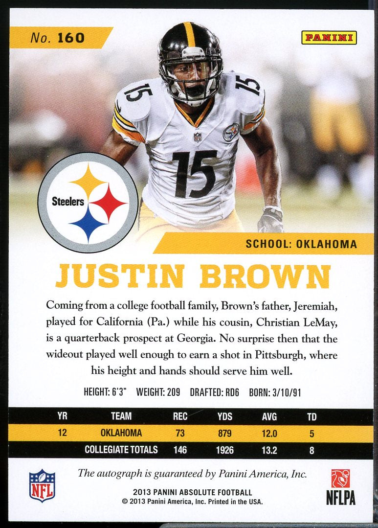 Justin Brown/499 Rookie Card 2013 Absolute #160  Image 2