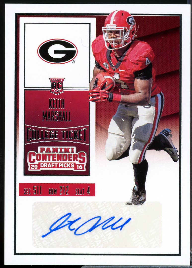 Keith Marshall AU Rookie Card 2016 Panini Contenders Draft Picks #317  Image 1