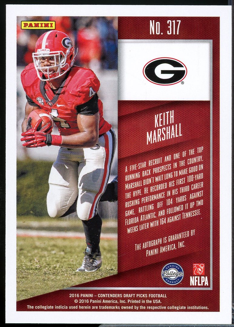 Keith Marshall AU Rookie Card 2016 Panini Contenders Draft Picks #317  Image 2