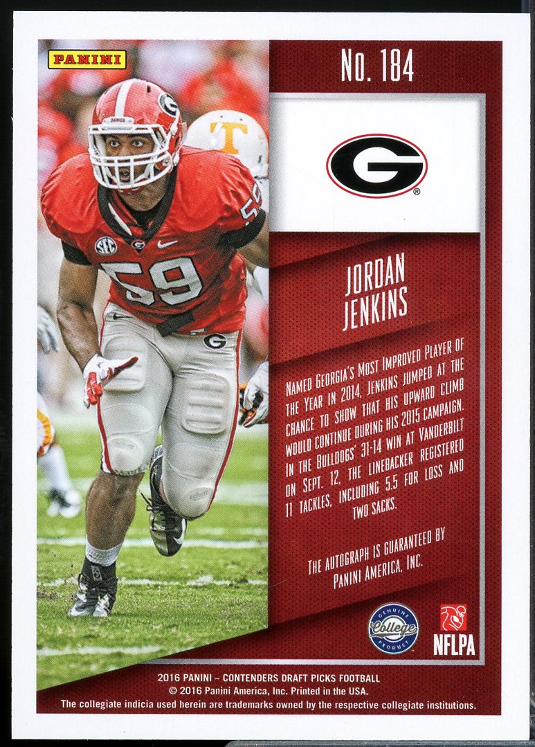 J. Jenkins AU 2016 Contenders Draft Picks College Draft Ticket Blue Foil #184  Image 2