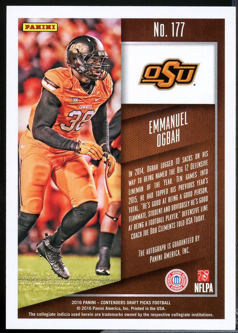 Emmanuel Ogbah AU Rookie Card 2016 Panini Contenders Draft Picks #177  Image 2