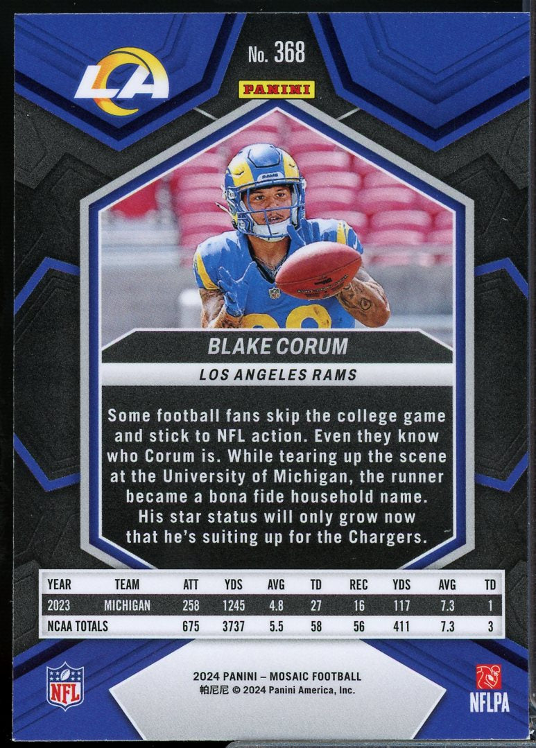 Blake Corum Rookie Card 2024 Panini Mosaic #368  Image 2