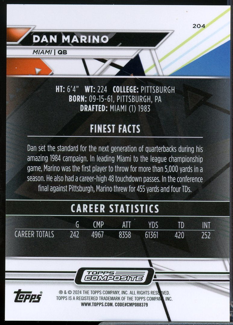 Dan Marino Card 2023 Topps Composite Finest Refractors #204  Image 2