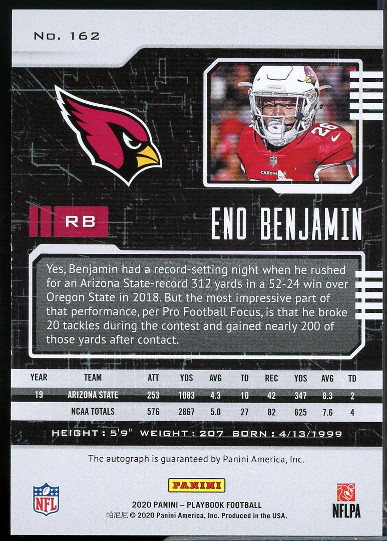 Eno Benjamin Rookie Card 2020 Panini Playbook Rookies Signatures #162  Image 2