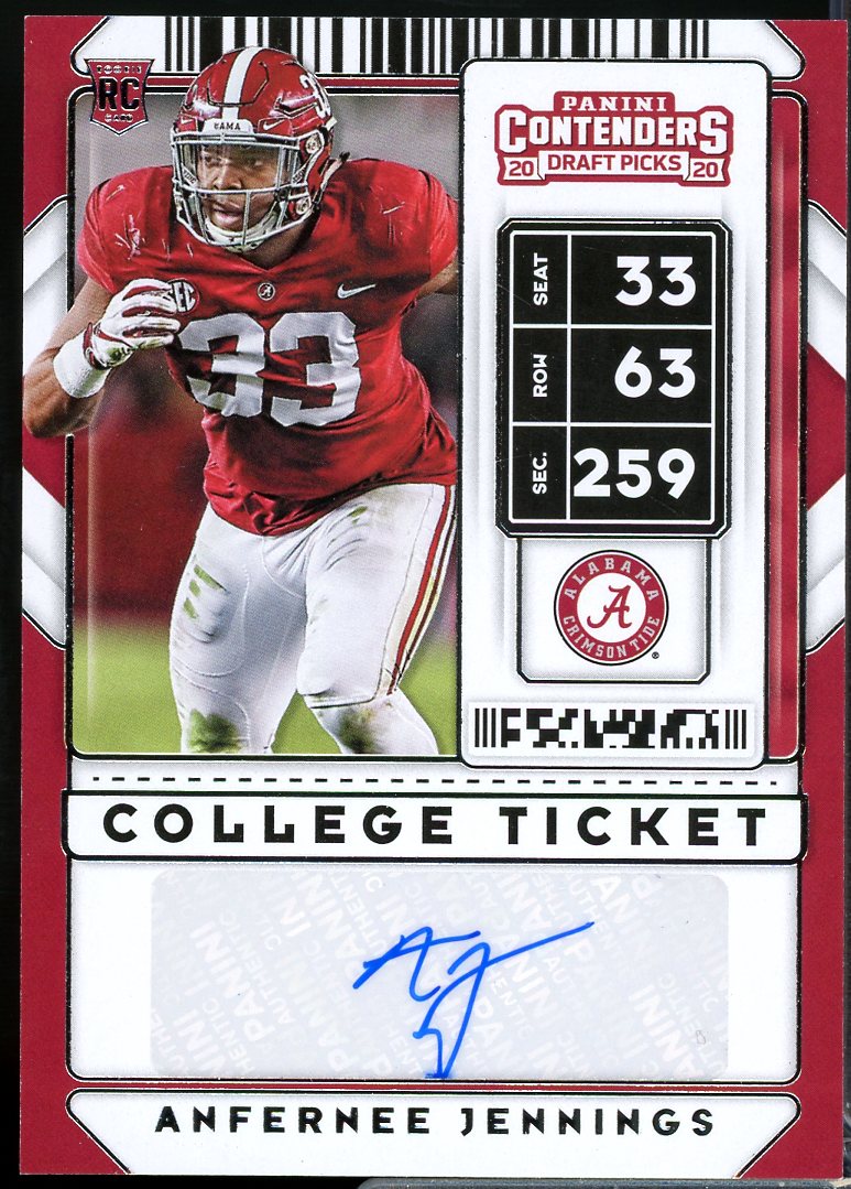 Anfernee Jennings AU Rookie Card 2020 Panini Contenders Draft Picks #202  Image 1