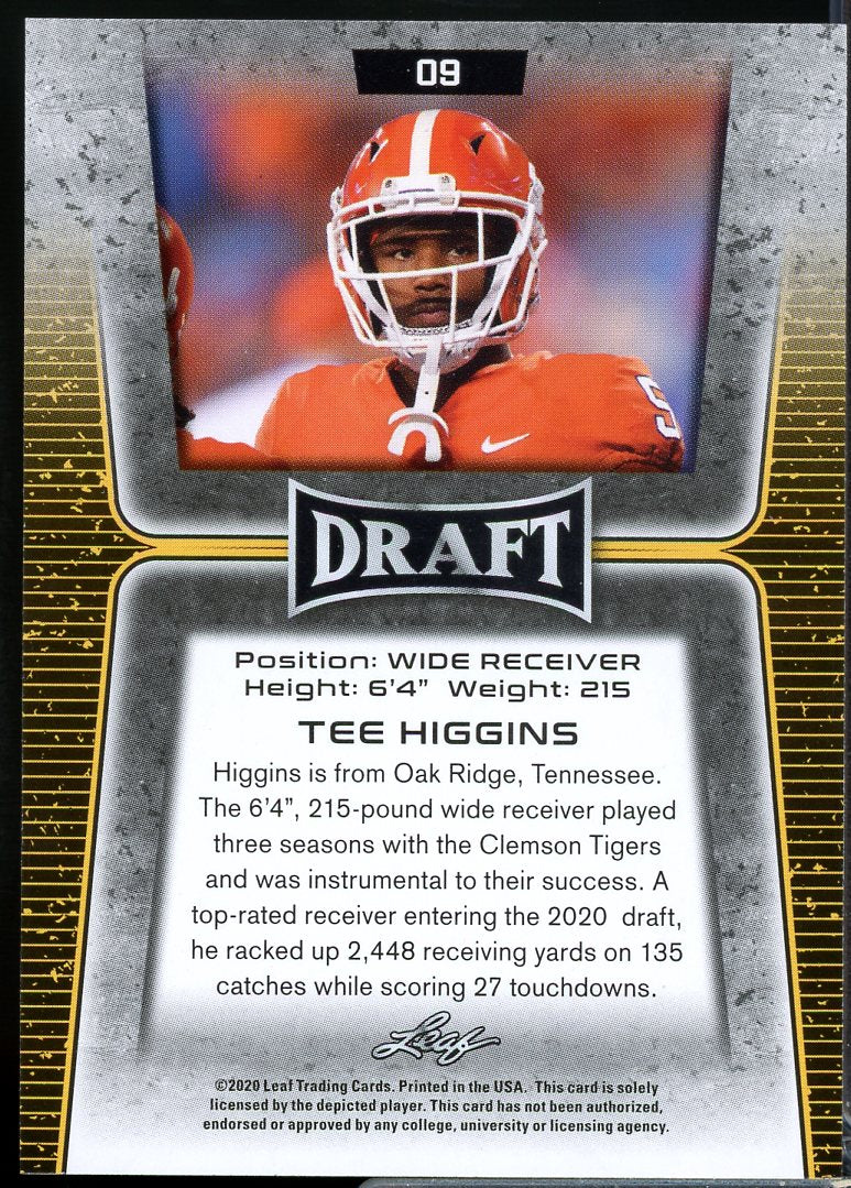Tee Higgins Rookie Card 2020 Leaf Draft Gold #9  Image 2