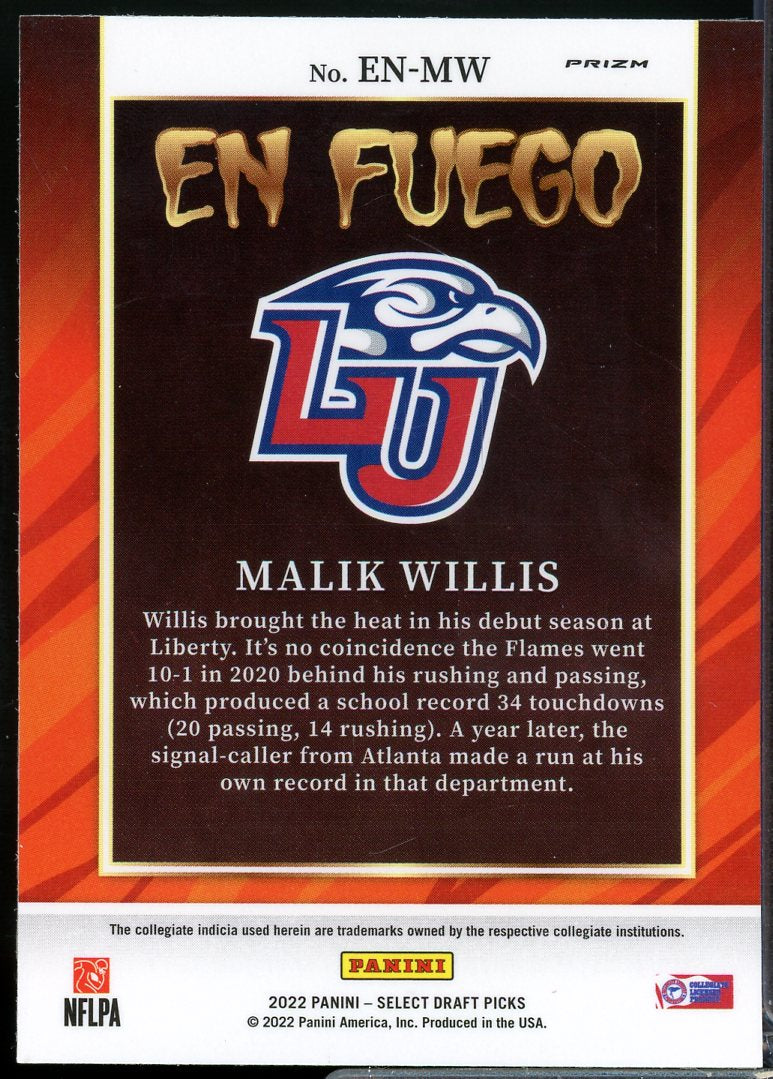 Malik Willis Card 2022 Select Draft Picks En Fuego Prizms #5  Image 2
