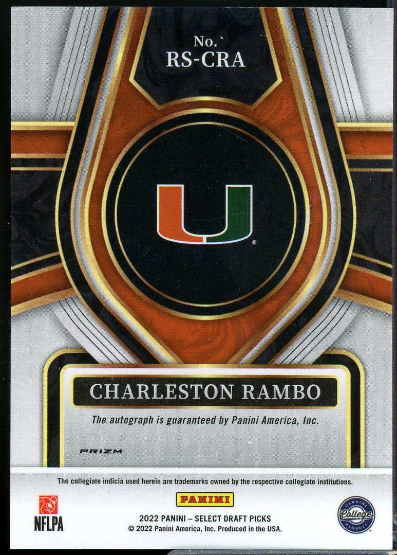 Charleston Rambo Card 2022 Select Draft Picks Rookie Signatures Prizms Red #70  Image 2