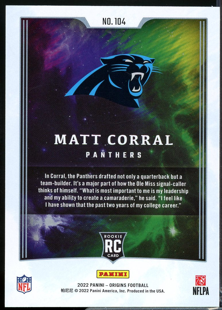 Matt Corral Rookie Card 2022 Panini Origins #104  Image 2