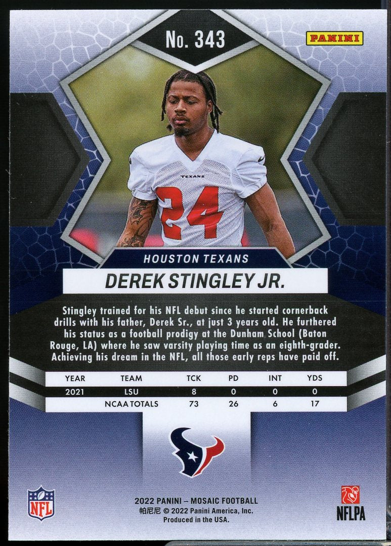 Derek Stingley Jr. Rookie Card 2022 Panini Mosaic #343  Image 2