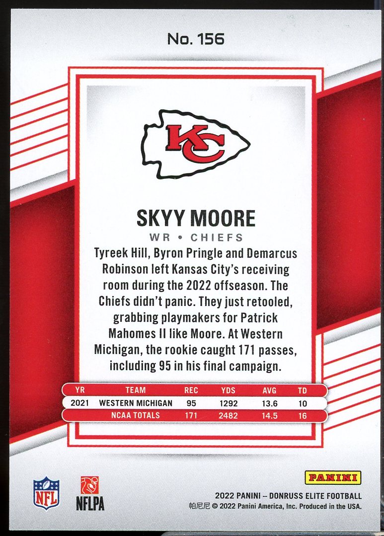 Skyy Moore Rookie Card 2022 Elite Pink #156  Image 2