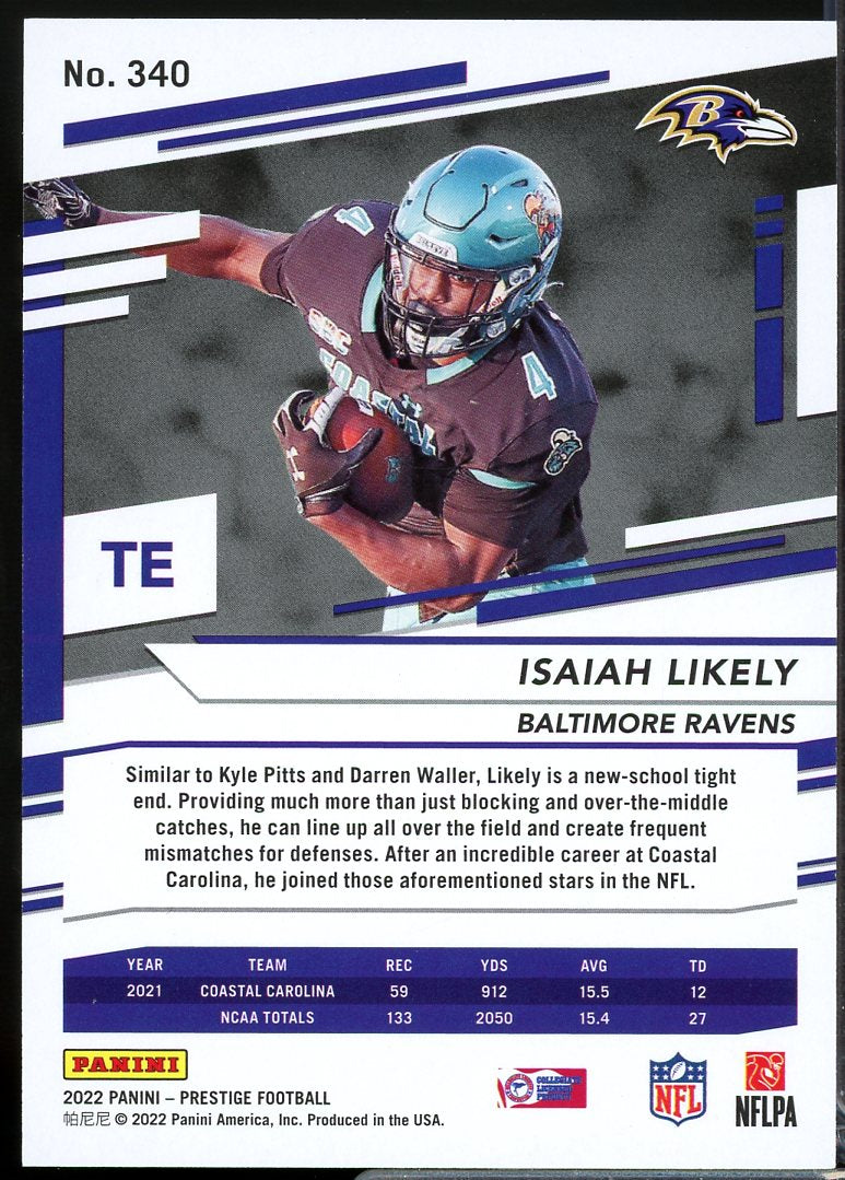 Isaiah Likely Rookie Card 2022 Prestige Xtra Points Blue #340  Image 2