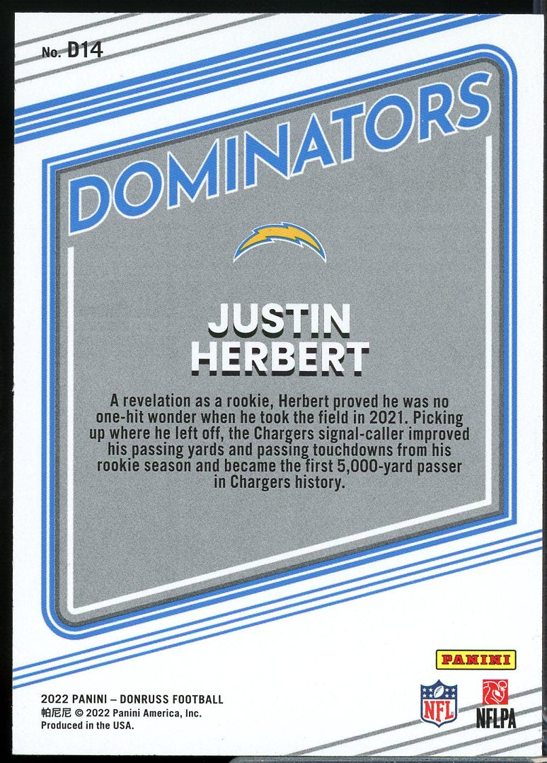 Justin Herbert Card 2022 Donruss Dominators #14  Image 2