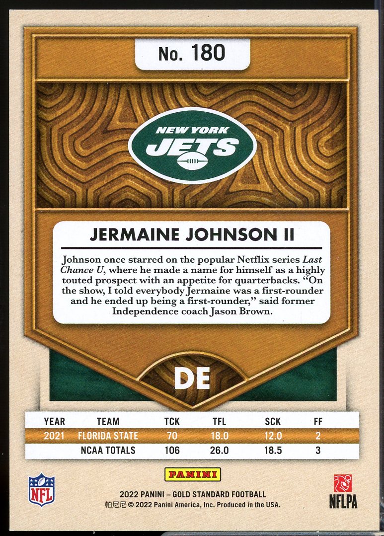 Jermaine Johnson II Rookie Card 2022 Panini Gold Standard #180  Image 2