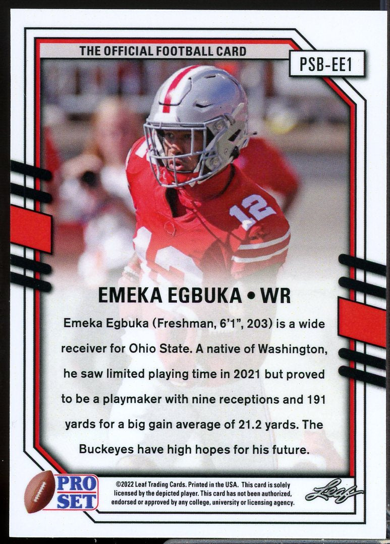 Emeka Egbuka 2022 Pro Set Metal Draft Prospects Crystal Red White Blue #PSBEE1  Image 2
