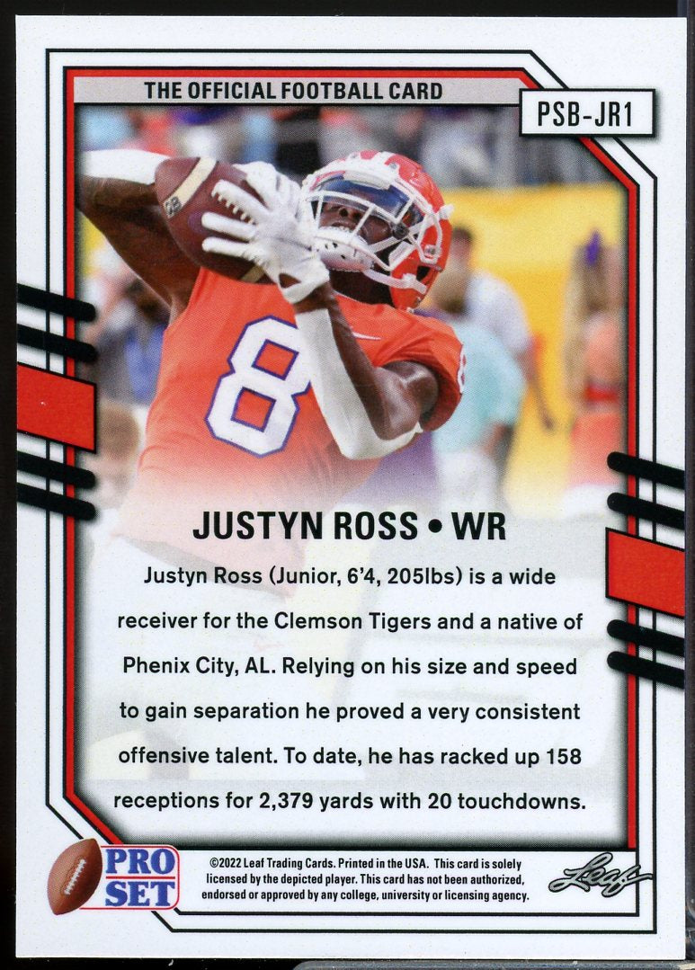 Justyn Ross Rookie Card 2022 Pro Set Metal Draft Prospects Wave Orange #PSBJR1  Image 2