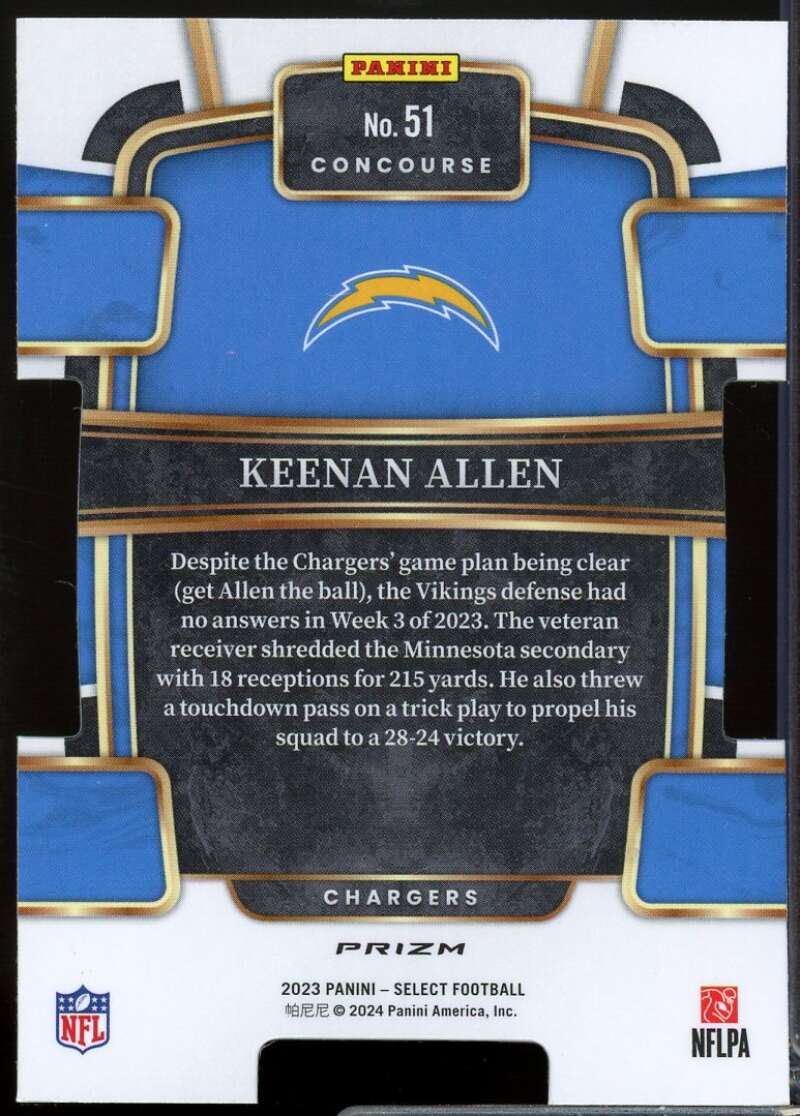 Keenan Allen Card 2023 Select Prizm Red and Yellow Die Cut #51  Image 2