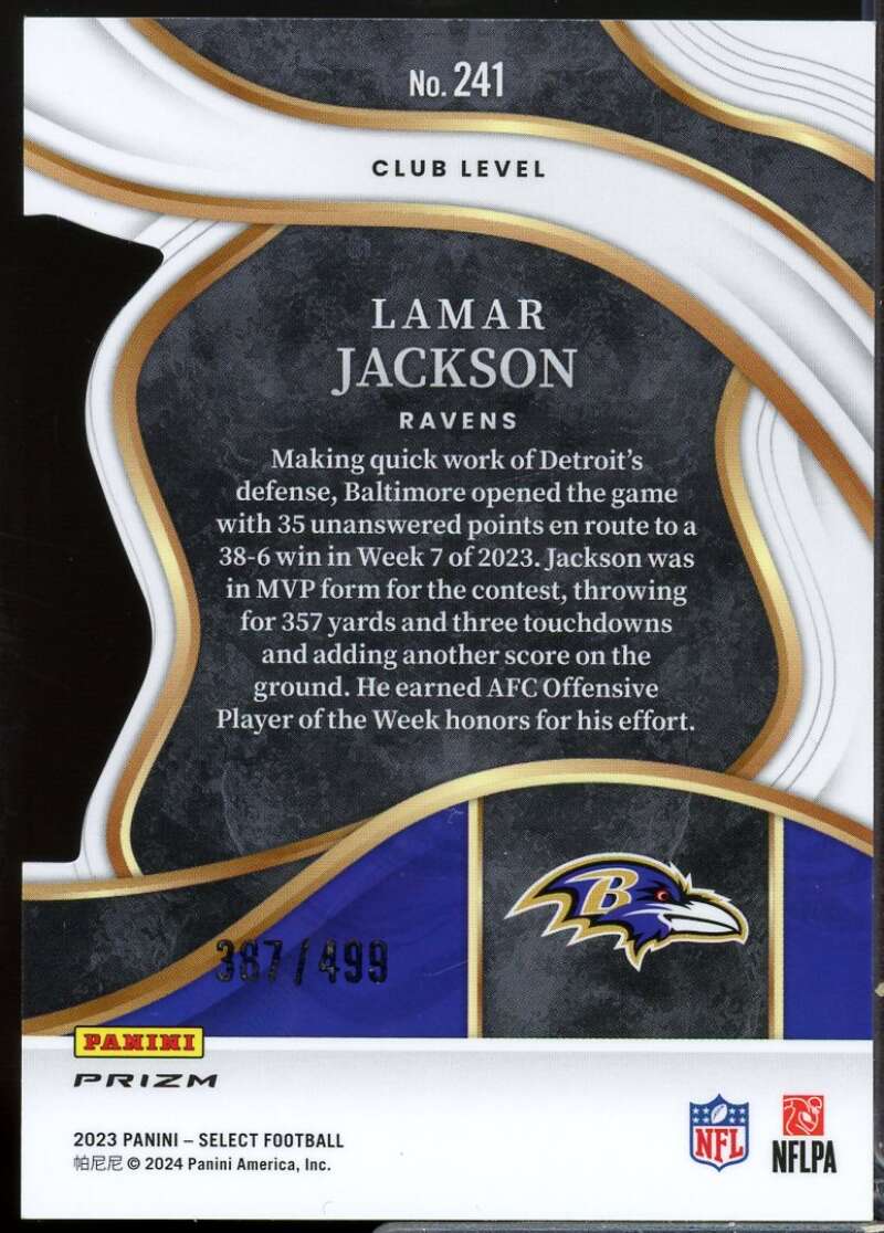 Lamar Jackson Card 2023 Select Prizm Neon Green Die Cut #241  Image 2