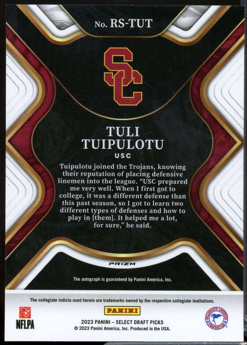 Tuli Tuipulotu Rookie Card 2023 Select Draft Picks Rookie Signatures Red #99  Image 2