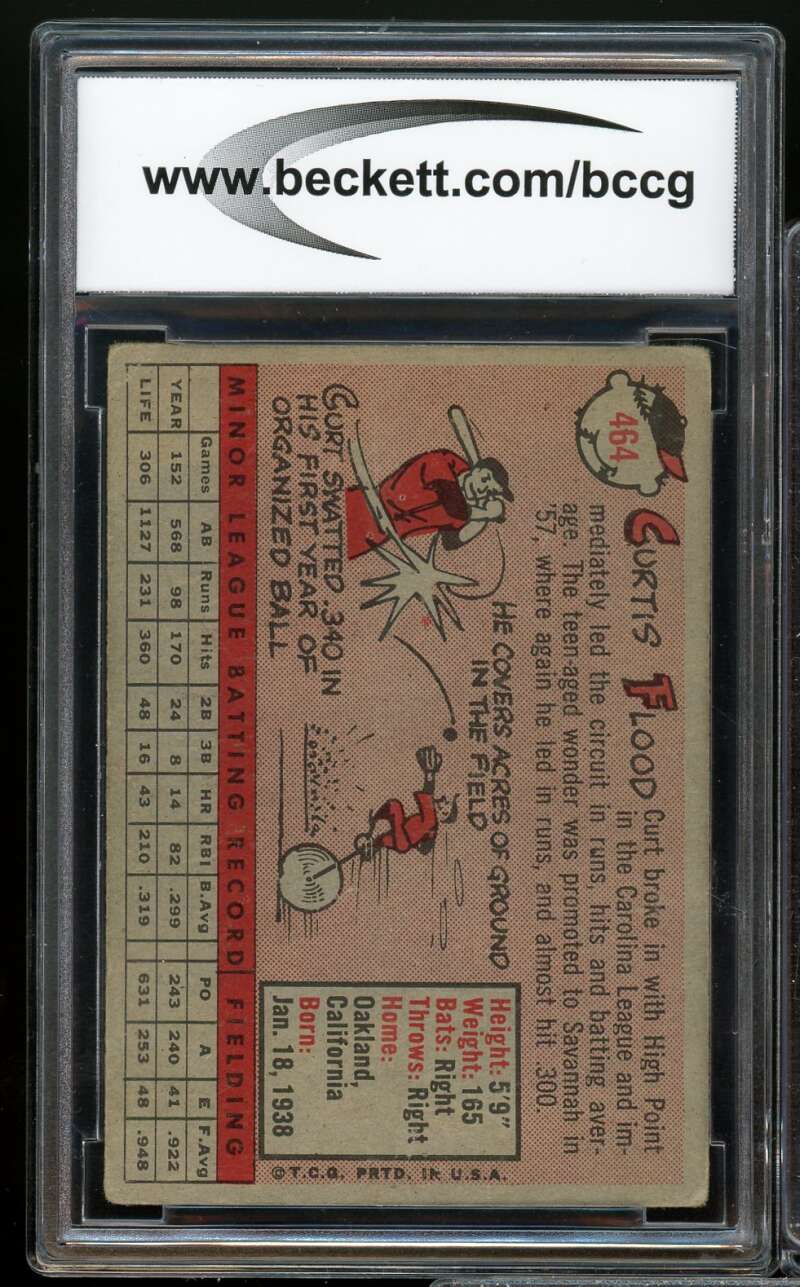 1958 Topps #464 Curt Flood Rookie Card BGS BCCG 7 Very Good+ Image 2