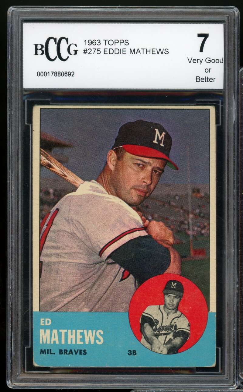 1963 Topps #275 Eddie Mathews Card BGS BCCG 7 Very Good+ Image 1