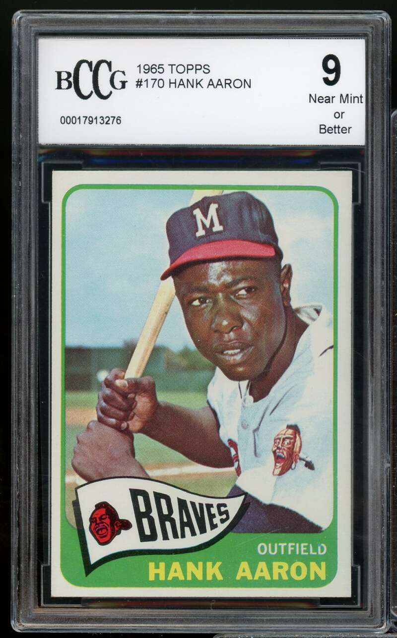 1965 Topps #170 Hank Aaron Card BGS BCCG 9 Near Mint+ Image 1