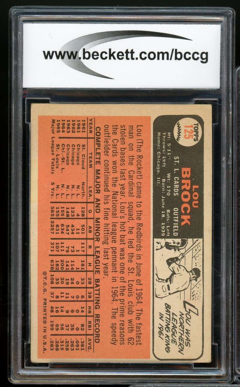 1966 Topps #125 Lou Brock Card BGS BCCG 7 Very Good+ Image 2