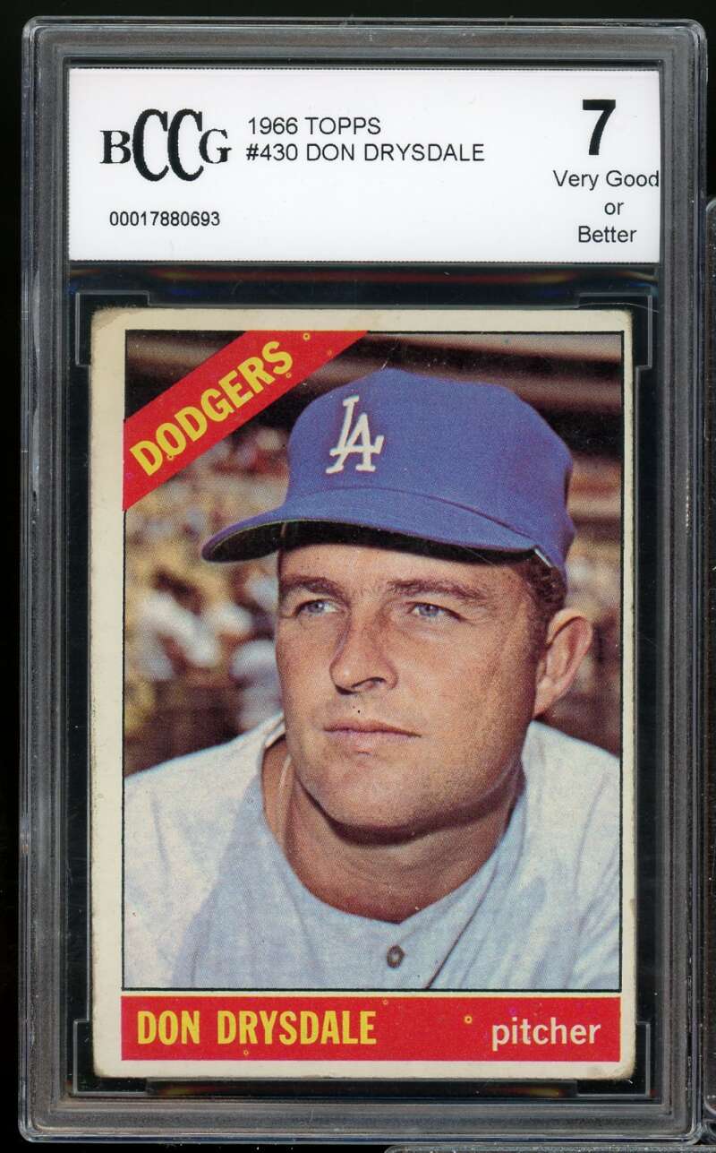 1966 Topps #430 Don Drysdale Card BGS BCCG 7 Very Good+ Image 1