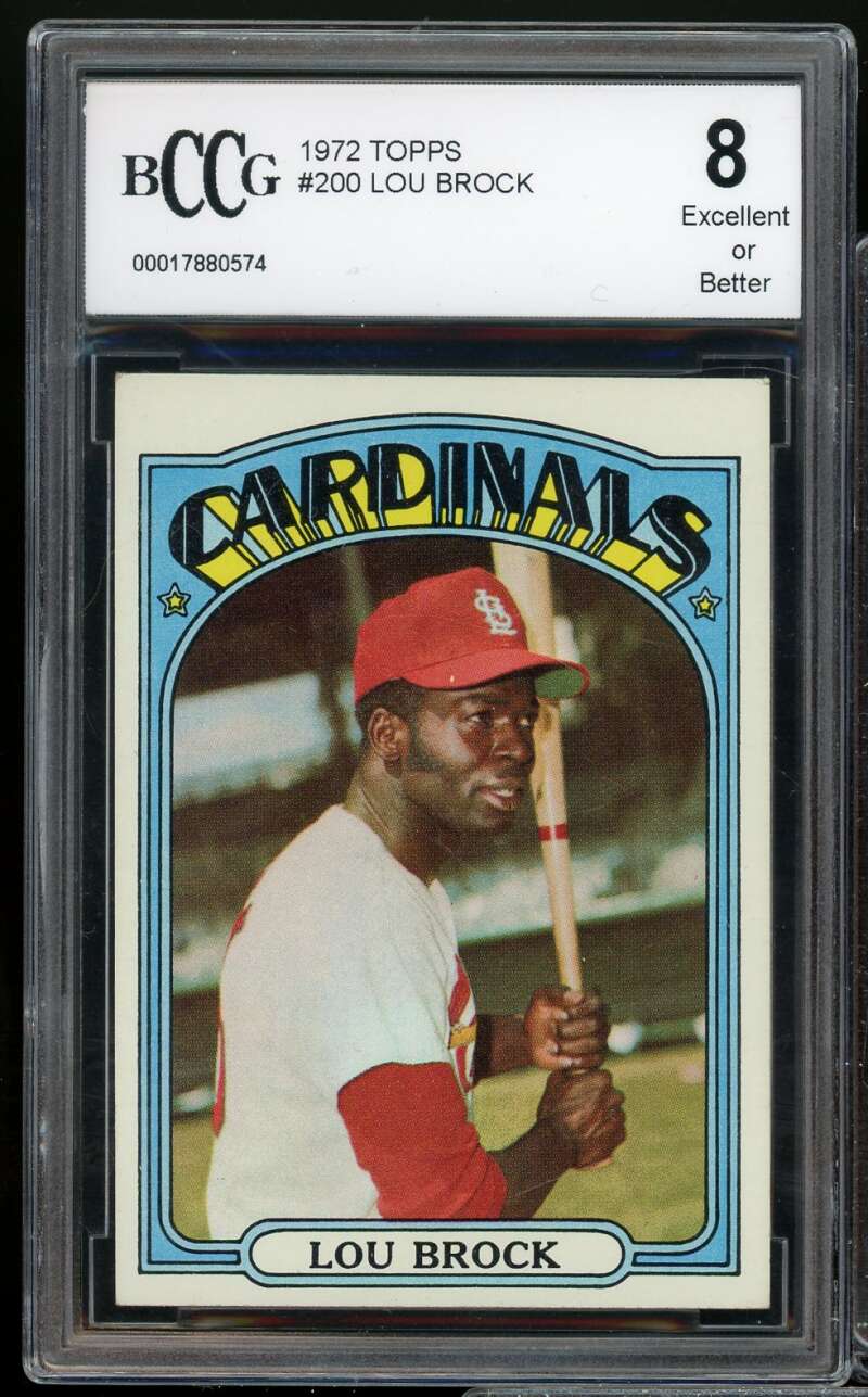 1972 Topps #200 Lou Brock Card BGS BCCG 8 Excellent+ Image 1