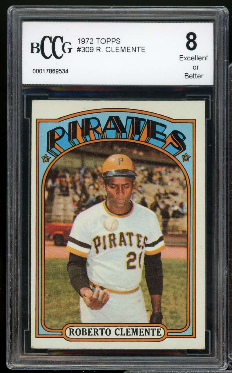 1972 Topps #309 Roberto Clemente Card BGS BCCG 8 Excellent+ Image 1