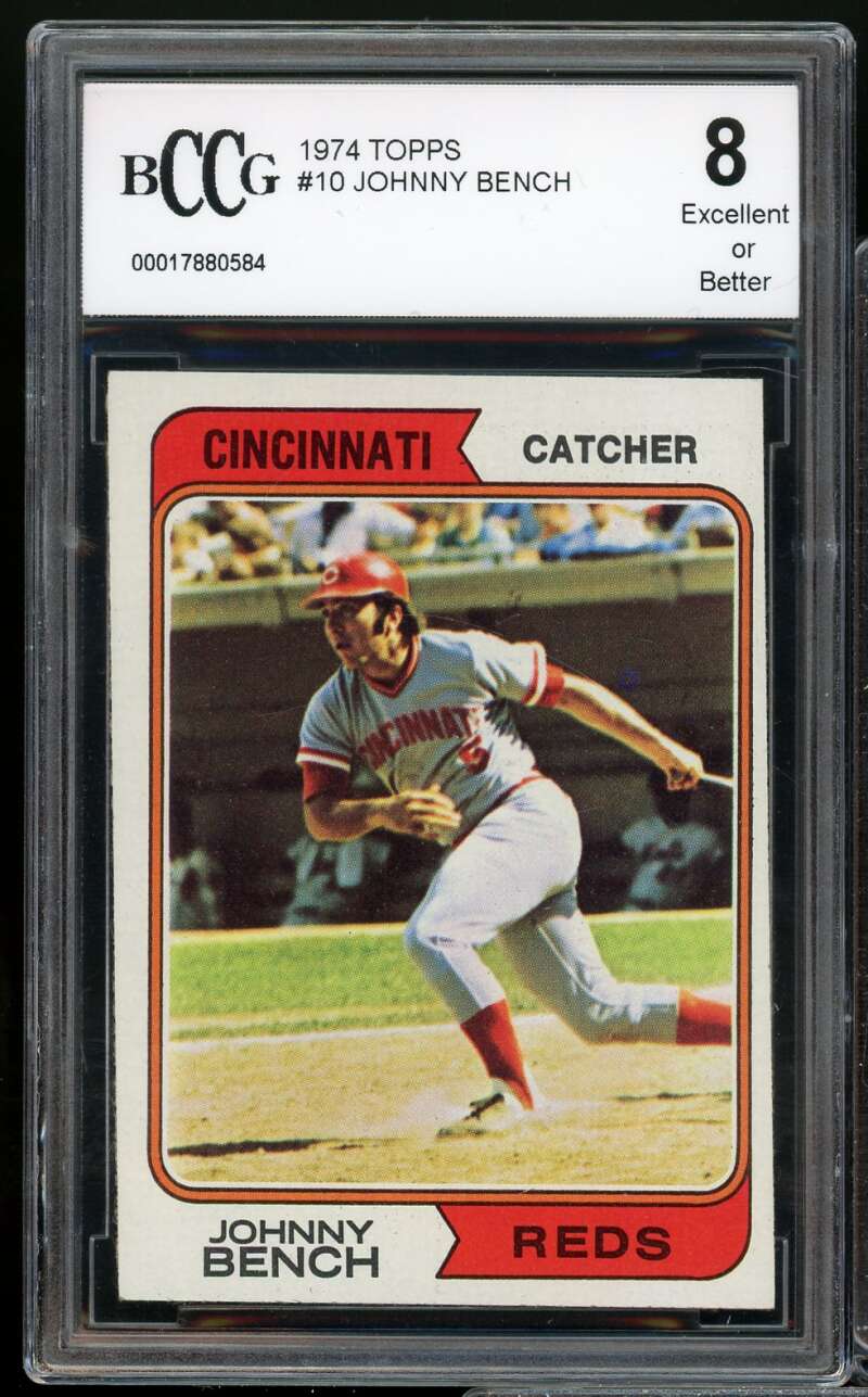 1974 Topps #10 Johnny Bench Card BGS BCCG 8 Excellent+ Image 1