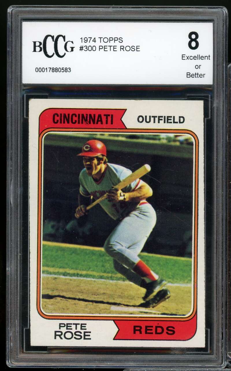 1974 Topps #300 Pete Rose Card BGS BCCG 8 Excellent+ Image 1