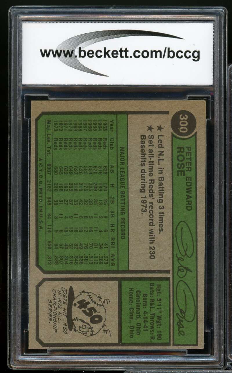 1974 Topps #300 Pete Rose Card BGS BCCG 8 Excellent+ Image 2