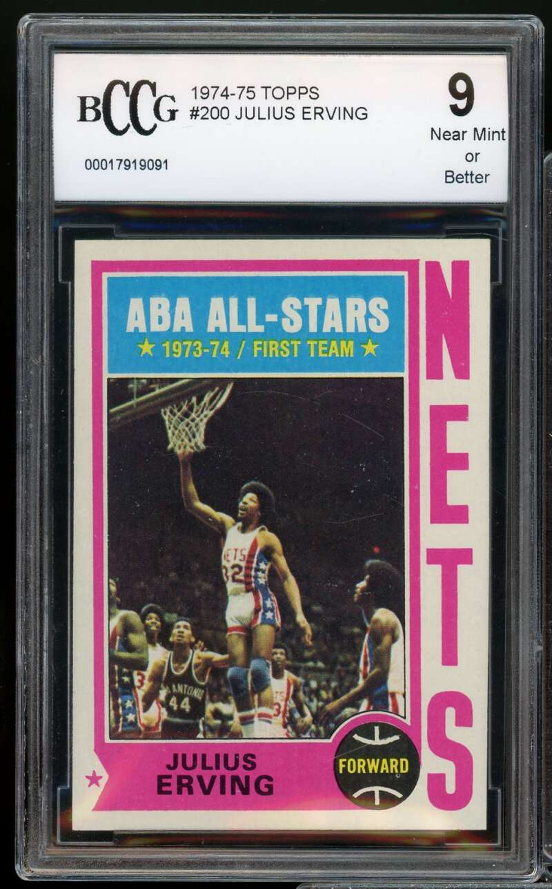 1974-75 Topps #200 Julius Erving Card BGS BCCG 9 Near Mint+ Image 1