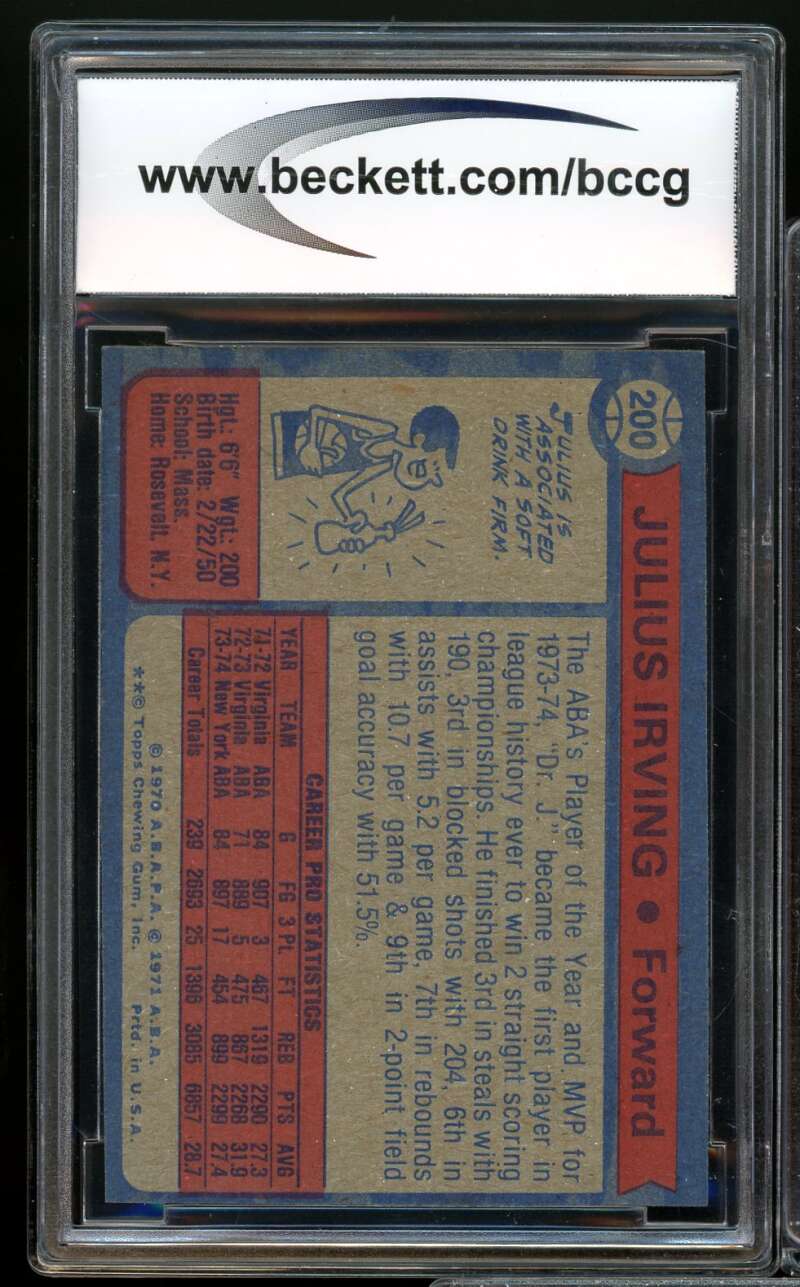 1974-75 Topps #200 Julius Erving Card BGS BCCG 9 Near Mint+ Image 2