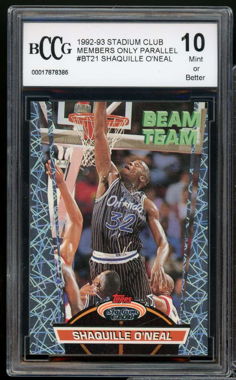 1992-93 Stadium Club Beam Team MO #BT21 Shaquille O'Neal Rookie BGS BCCG 10 Mint Image 1