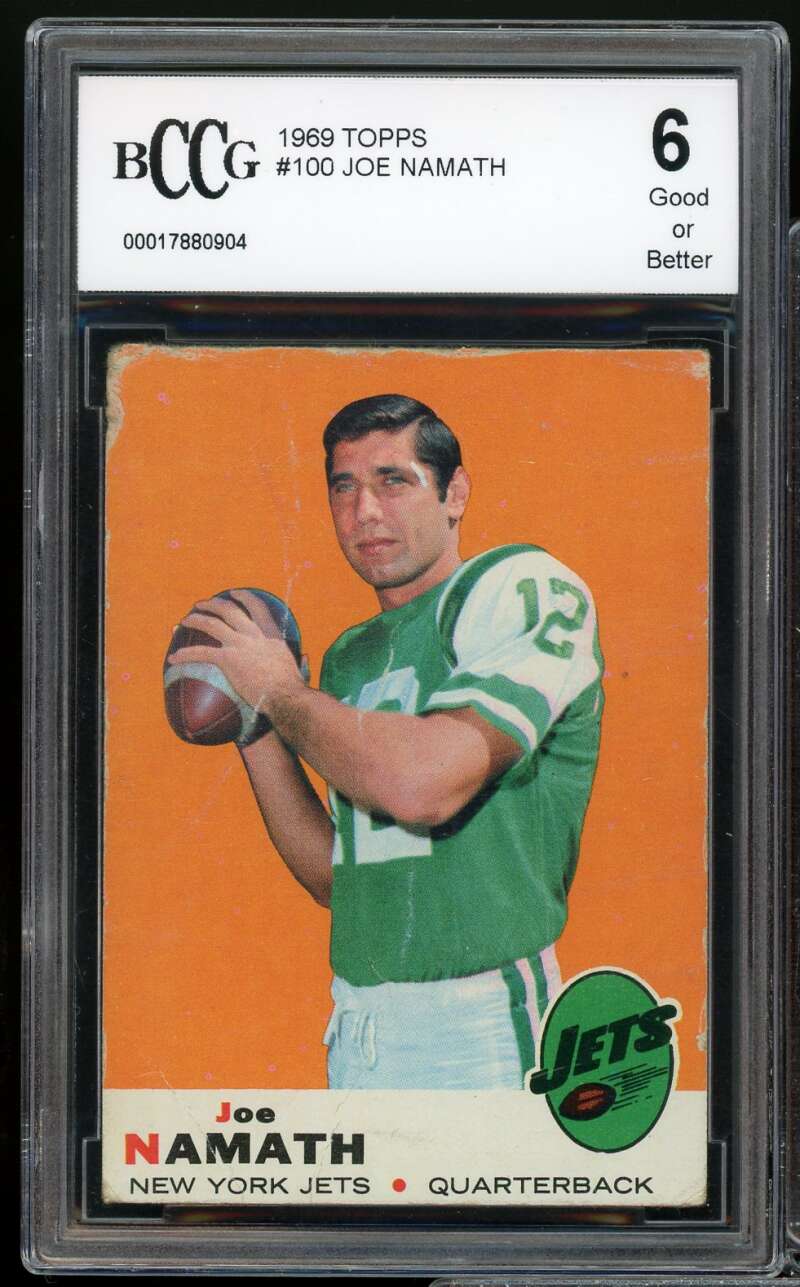 1969 Topps #100 Joe Namath Card BGS BCCG 6 Good+ Image 1
