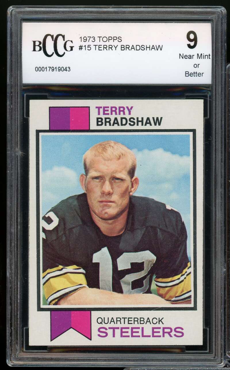1973 Topps #15 Terry Bradshaw Card BGS BCCG 9 Near Mint+ Image 1