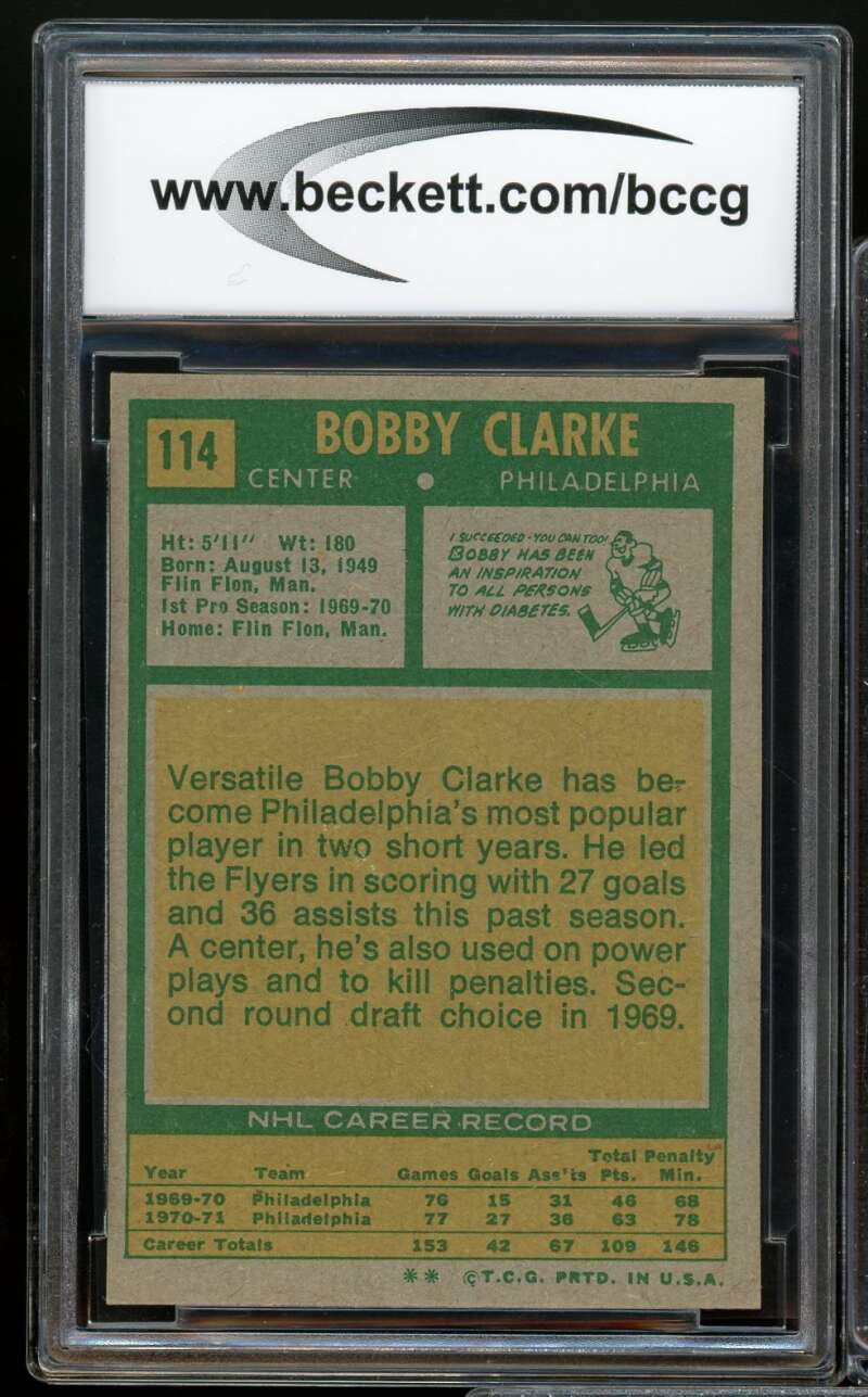 1971-72 Topps #114 Bobby Clarke Card BGS BCCG 9 Near Mint+ Image 2