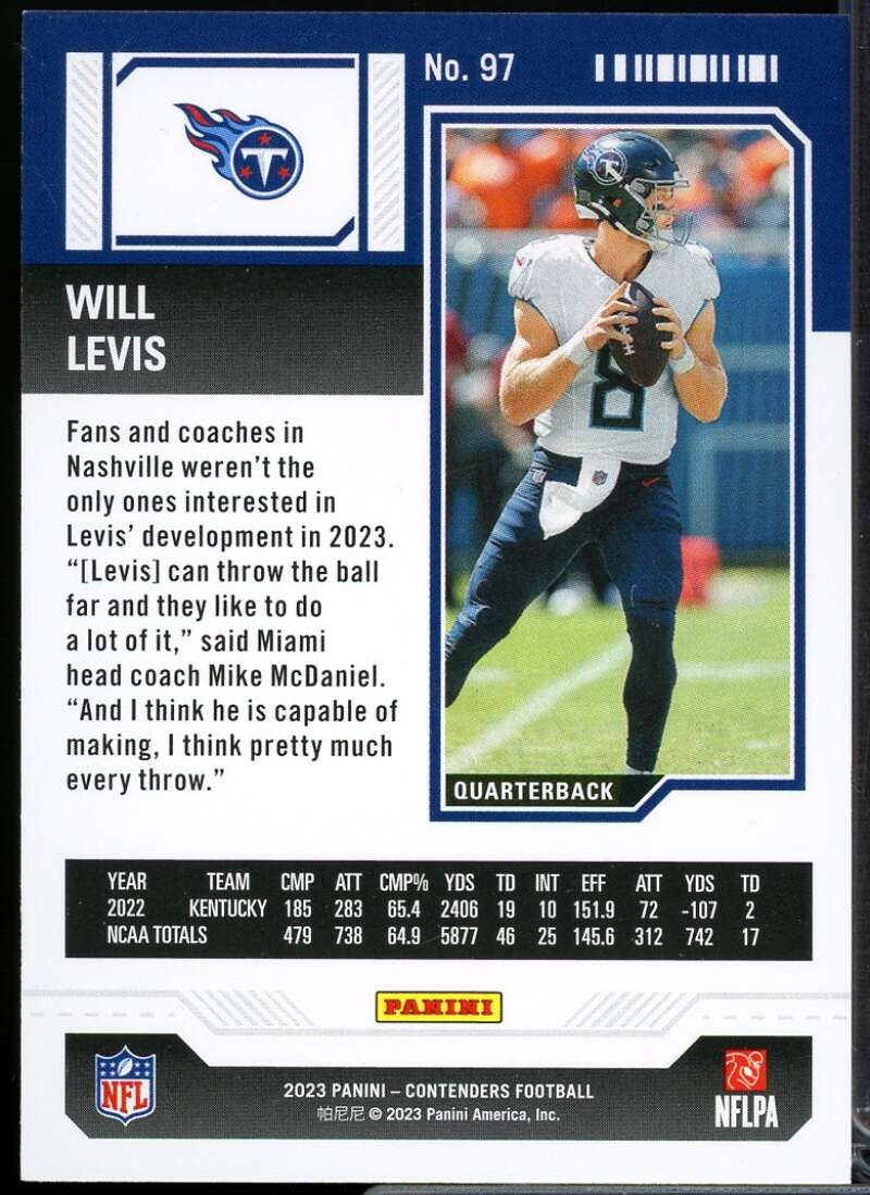 Will Levis Rookie Card 2023 Panini Contenders #97  Image 2