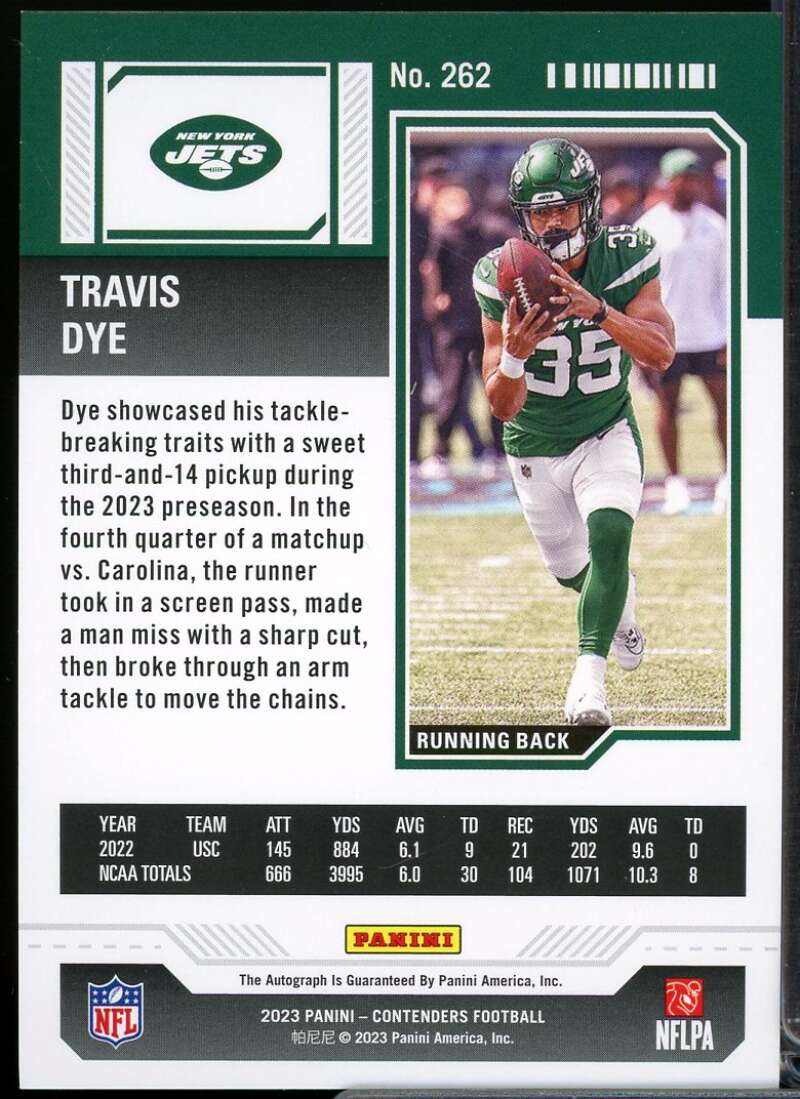 Travis Dye AU Rookie Card 2023 Panini Contenders #262  Image 2