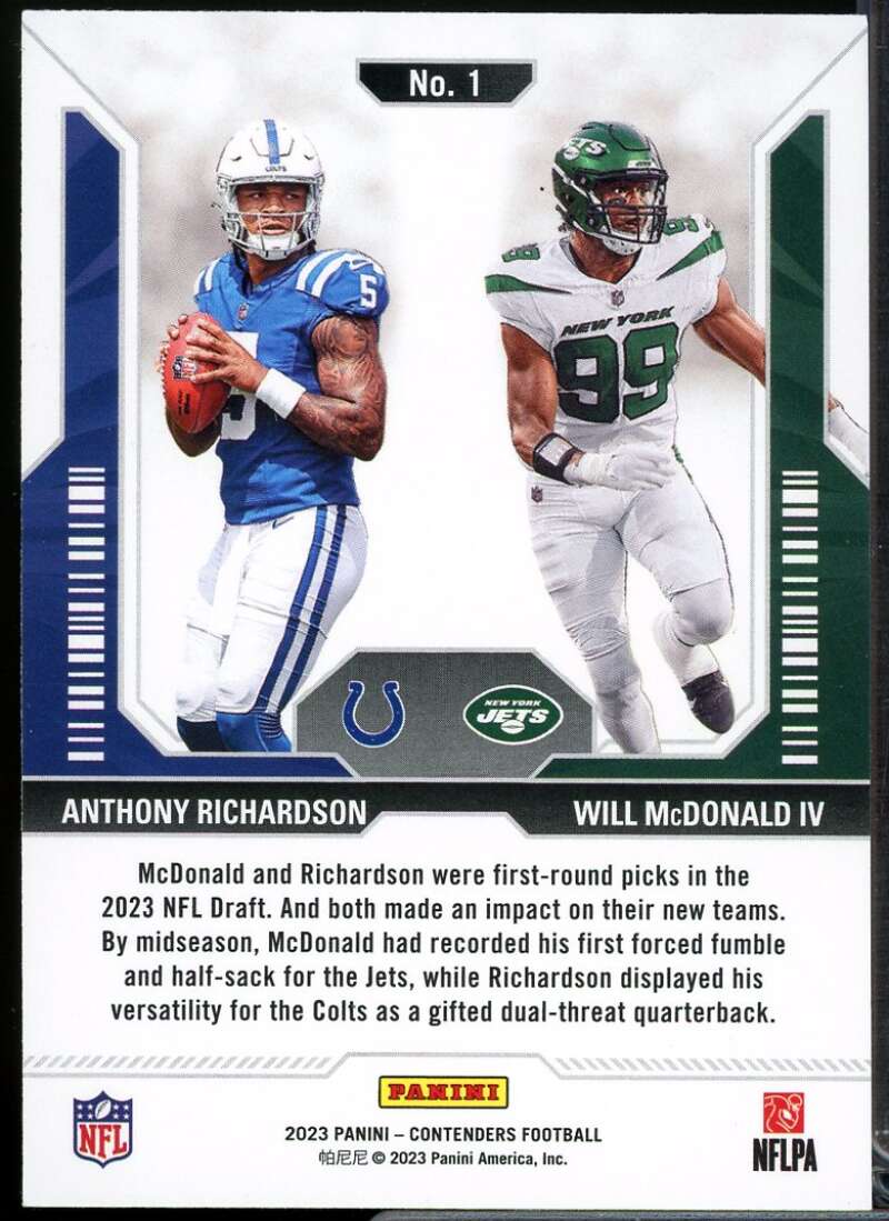 Anthony Richardson/Will McDonald IV 2023 Panini Contenders Round Numbers #1  Image 2