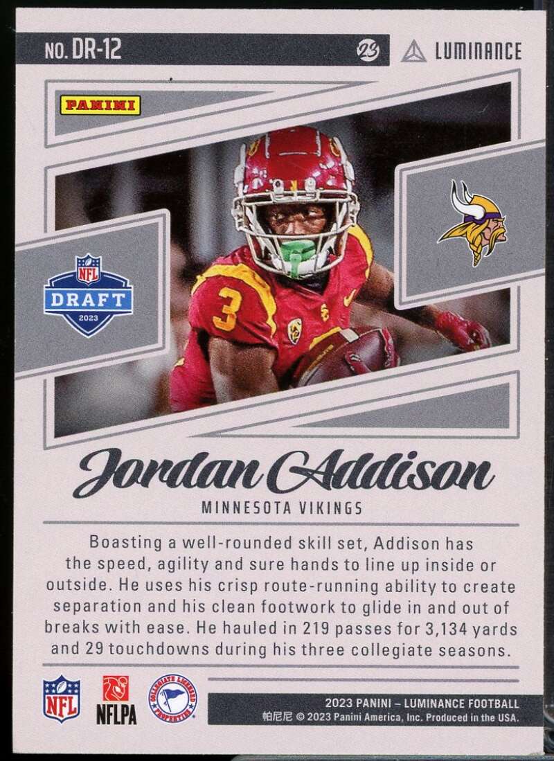 Jordan Addison Rookie Card 2023 Panini Luminance Dynamic Rookies #12  Image 2