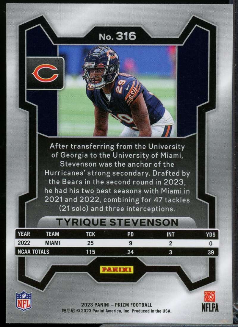 Tyrique Stevenson Rookie Card 2023 Panini Prizm #316  Image 2