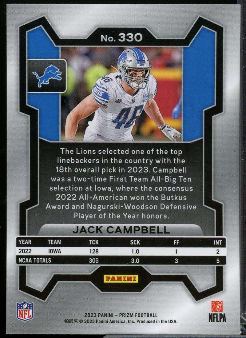 Jack Campbell Rookie Card 2023 Panini Prizm #330  Image 2