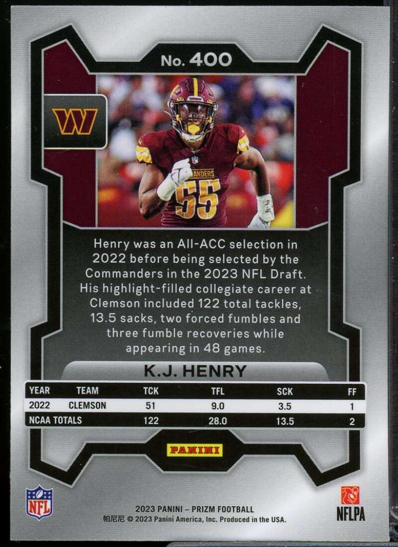 K.J. Henry Rookie Card 2023 Panini Prizm #400  Image 2