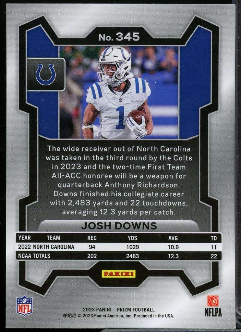 Josh Downs Rookie Card 2023 Panini Prizm #345  Image 2