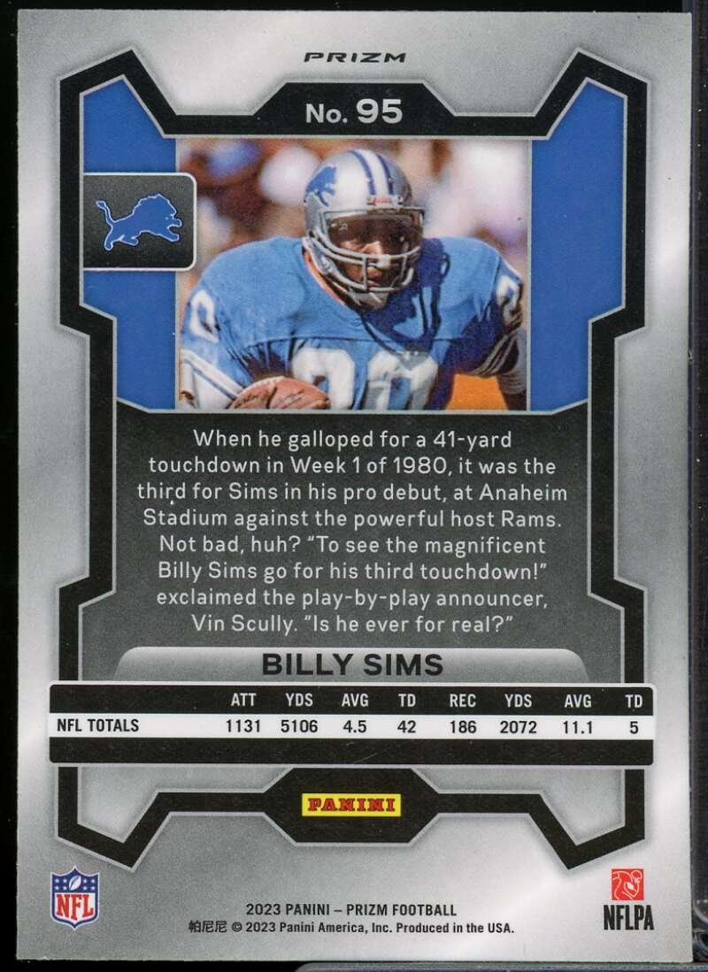 Billy Sims Card 2023 Panini Prizm Prizms Neon Green Pulsar #95  Image 2